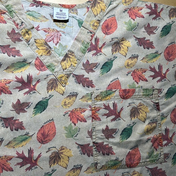S.C.R.U.B.S. Tan Autumn Leaves Patterned Scrub Top - Picture 2 of 5